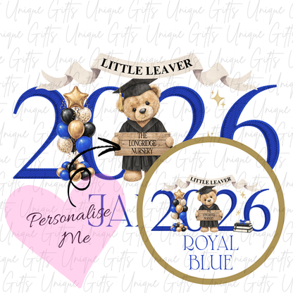 Nursery graduate 2026 card with bear and ABC blocks design with royal blue personalised name | Unique Gifts