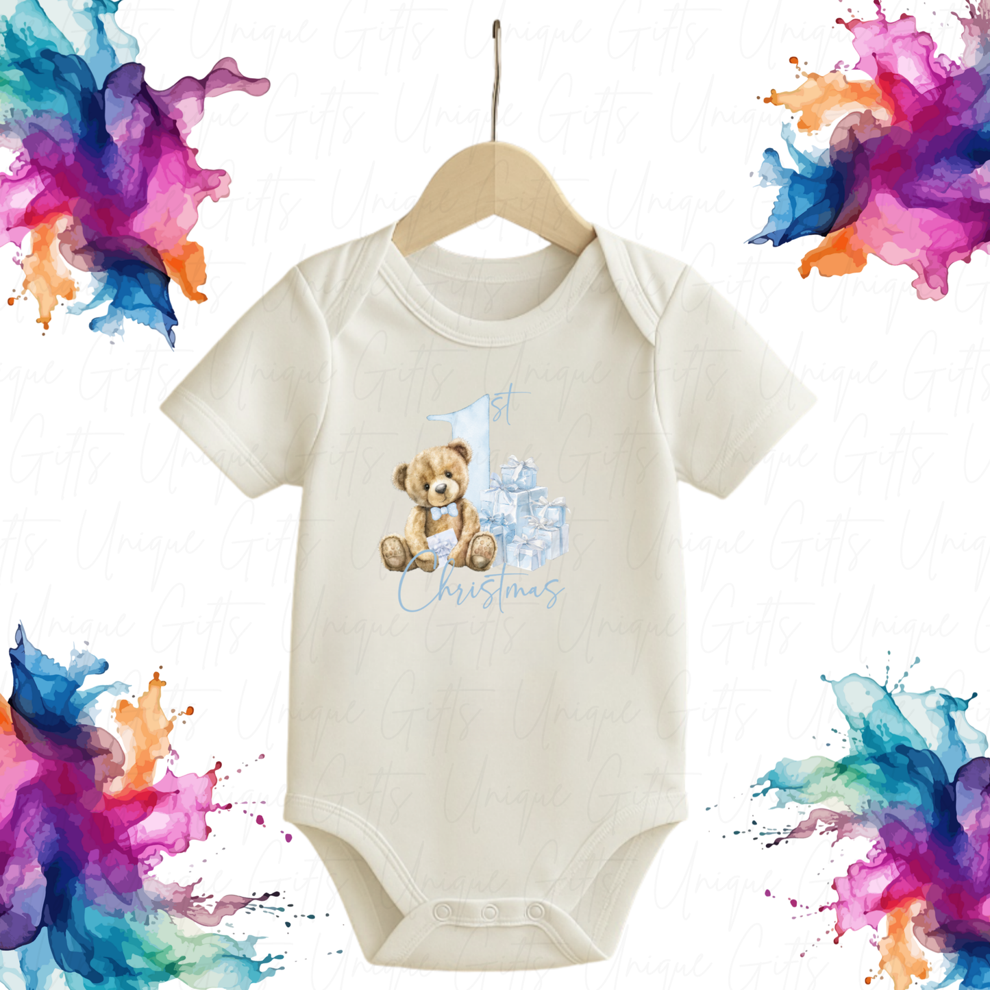 My First Christmas Baby Grow – Blue Bear Festive Baby Outfit