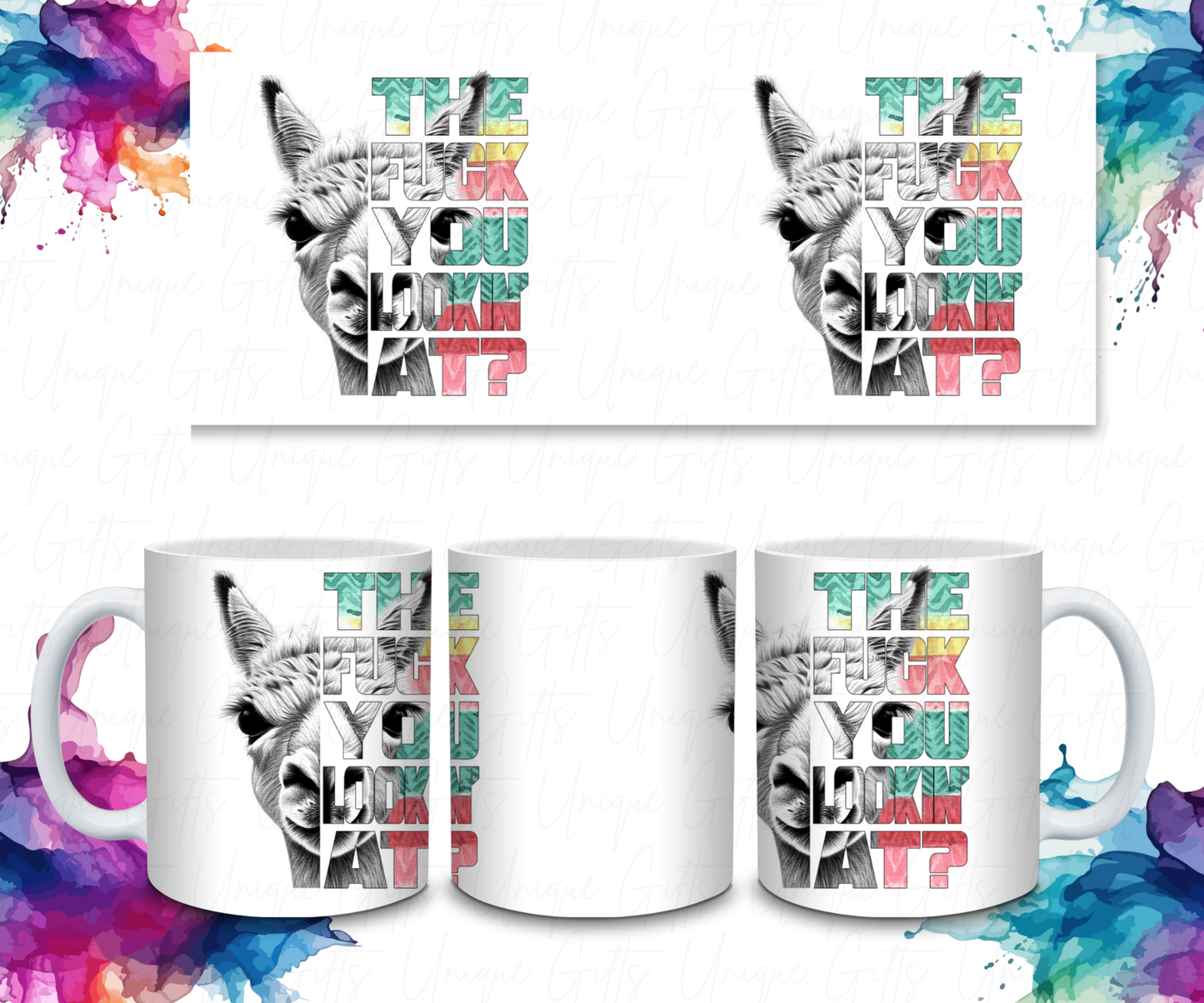 Adult Coffee Mug Featuring a Llama, The F*uk You Lookin At.