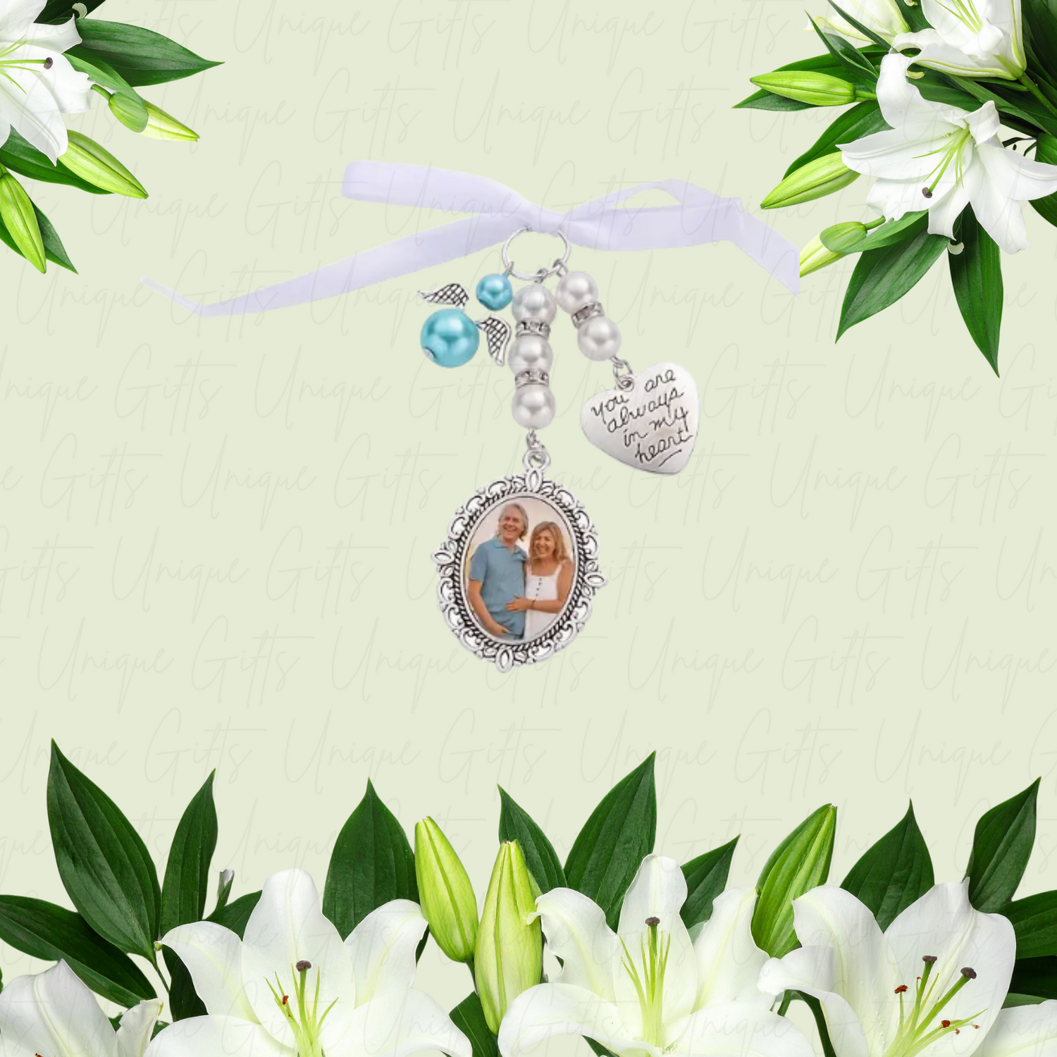 Pearl Pendant Wedding Bouquet Charm – Memorial Photo Keepsake – Unique Gifts
