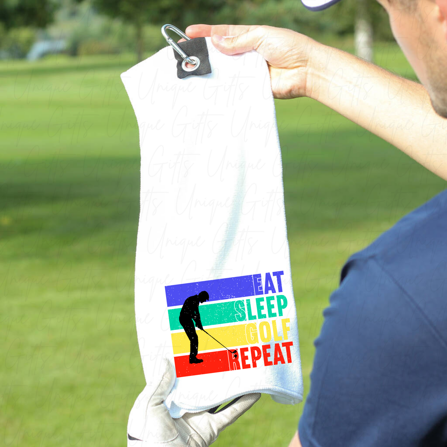 Golf Tournament Towel – Unique Gift, Colourful Eat Sleep Golf Repeat Golf Towel