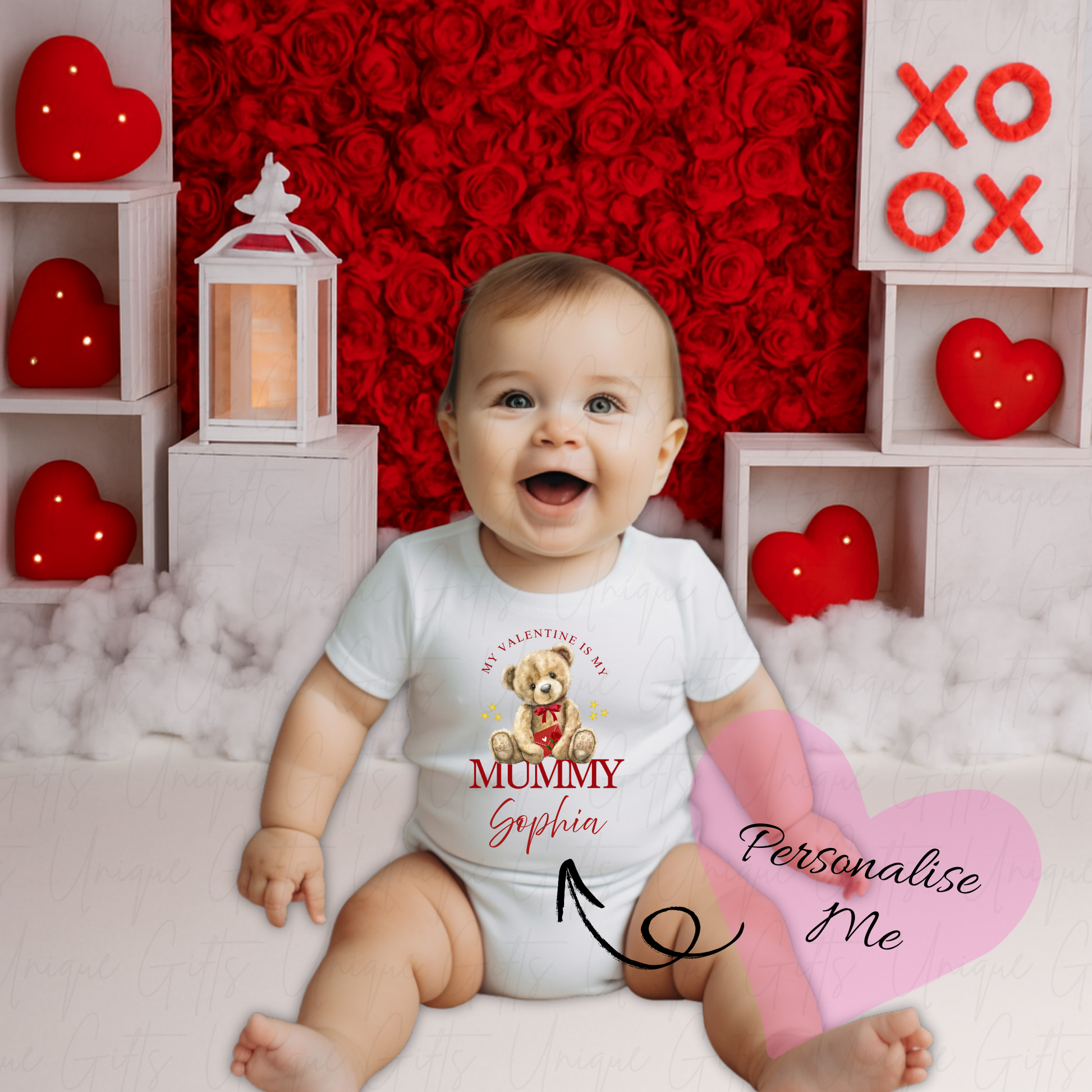 Personalised My Mummy Is My Valentine baby grow – newborn to 18-24 months