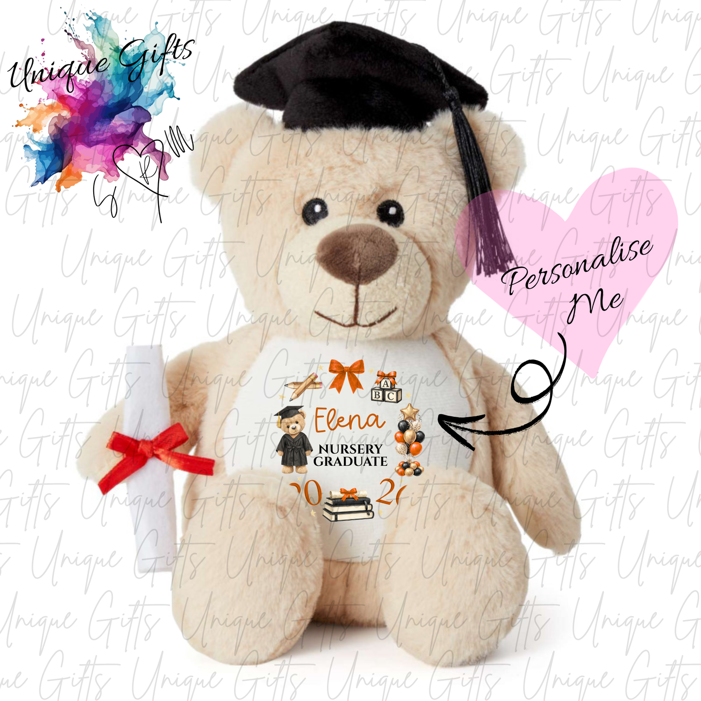 Personalised graduation teddy bear – custom name gift – nursery graduate 2026