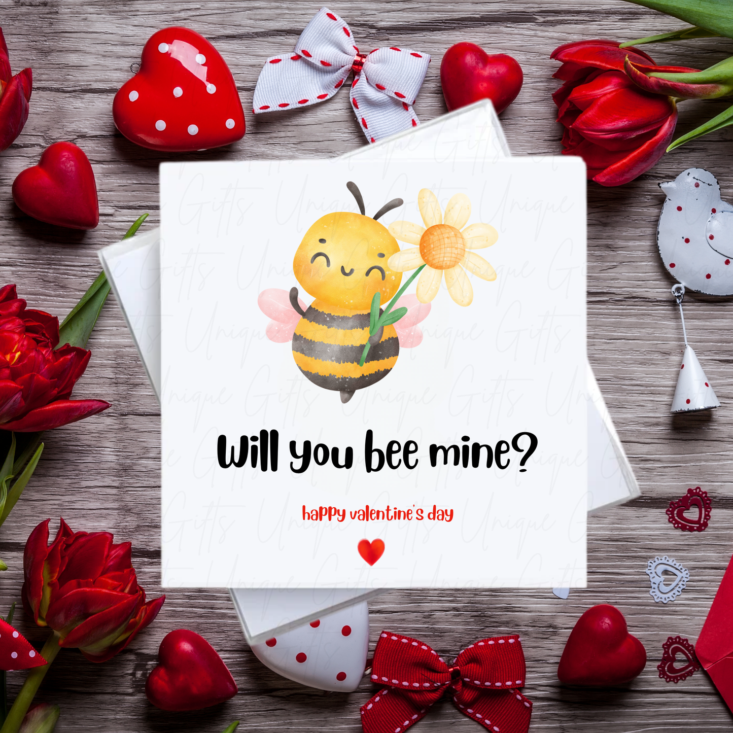 Will You Bee Mine Valentine's Day Card – Handmade Square Card