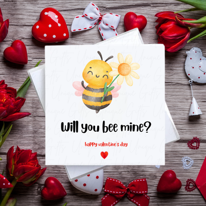 Will You Bee Mine Valentine's Day Card – Handmade Square Card