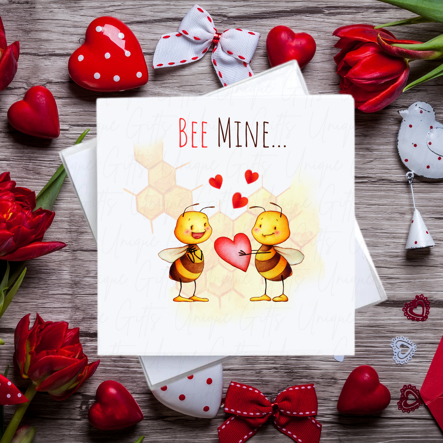 Bee Mine Valentine's Day Card – Handmade Square Card