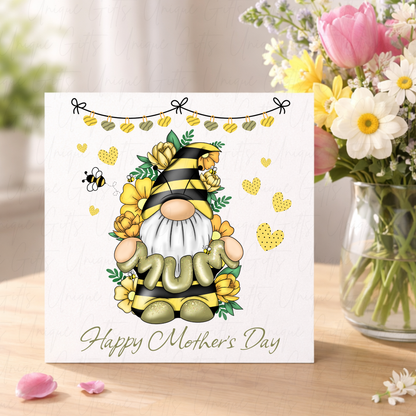 Personalised Mother's Day Card – Yellow Bee Gonk Holding MUM – Lifestyle Shot
