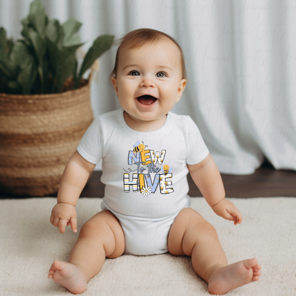 Personalised Baby Grow – New to the Hive in Blue