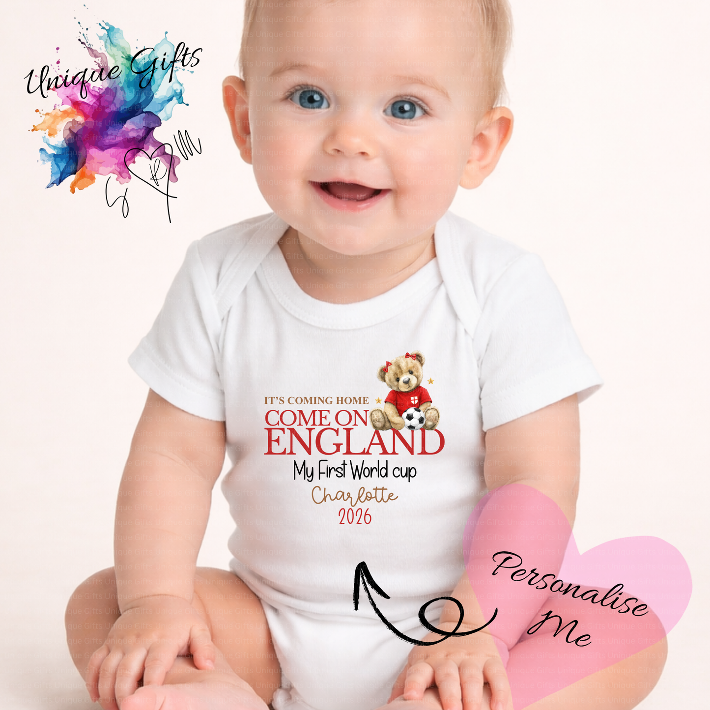 Personalised First World Cup Baby Grow – Girl – With Bow