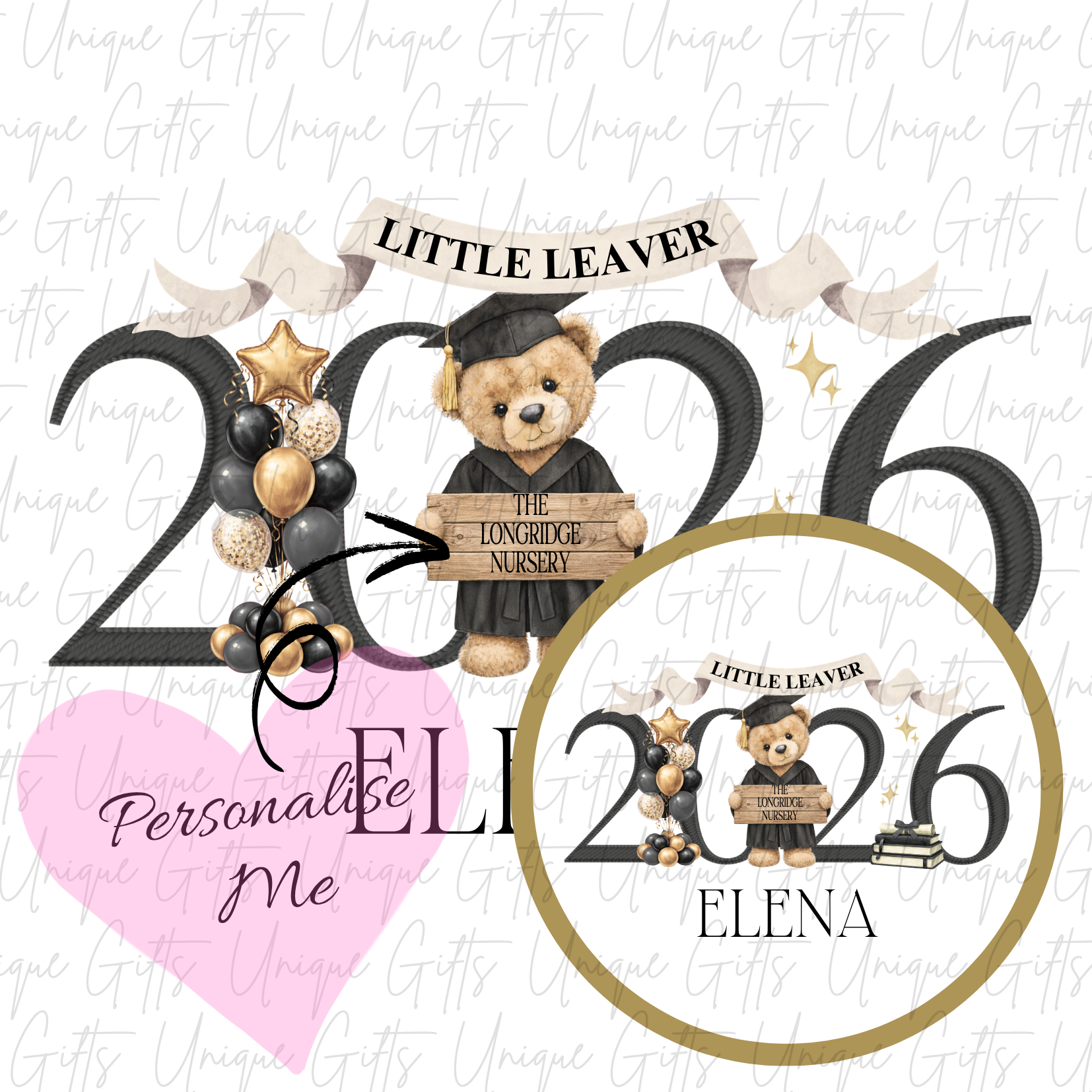 Nursery graduate 2026 card with bear and ABC blocks design with black personalised name | Unique Gifts