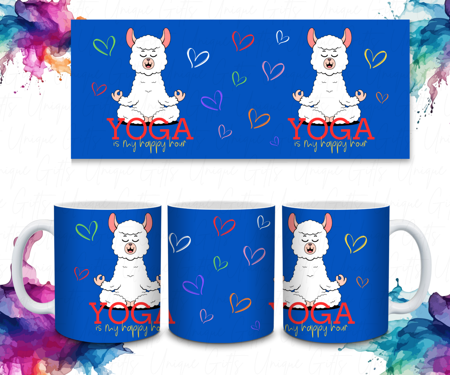 Coffee Mug Featuring Llama, Yoga is my Happy Hour.