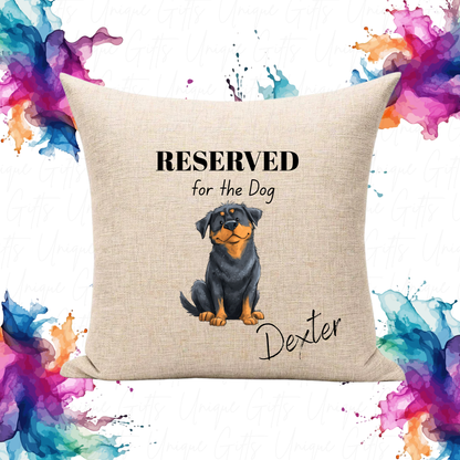 Personalised Rustic Linen Look Cushion Cover – 40cm Square | Reserved for the Dog