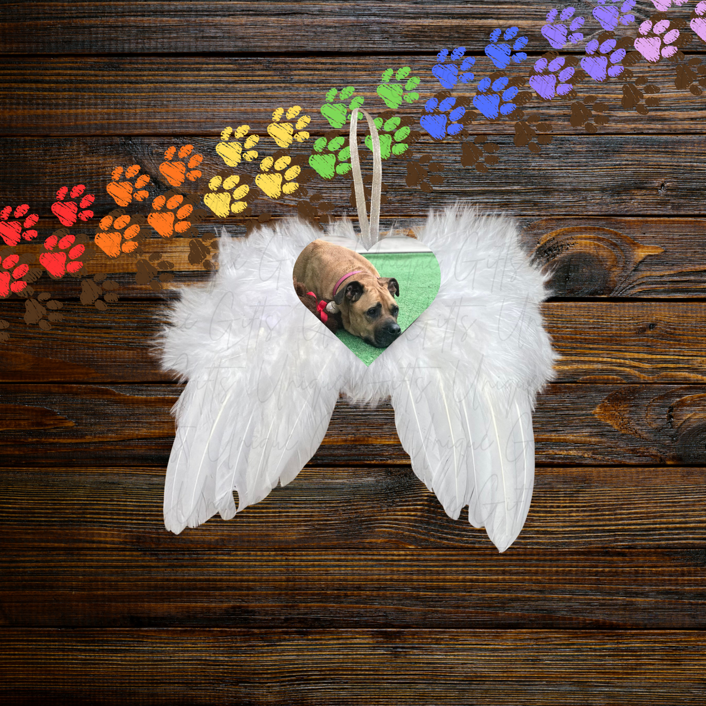 Pet Memorial Angel Wings Keepsake – Personalised Photo Decoration, Custom Remembrance Ornament Gift.