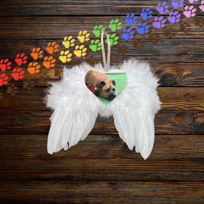 Pet Memorial Angel Wings Keepsake – Personalised Photo Decoration, Custom Remembrance Ornament Gift.