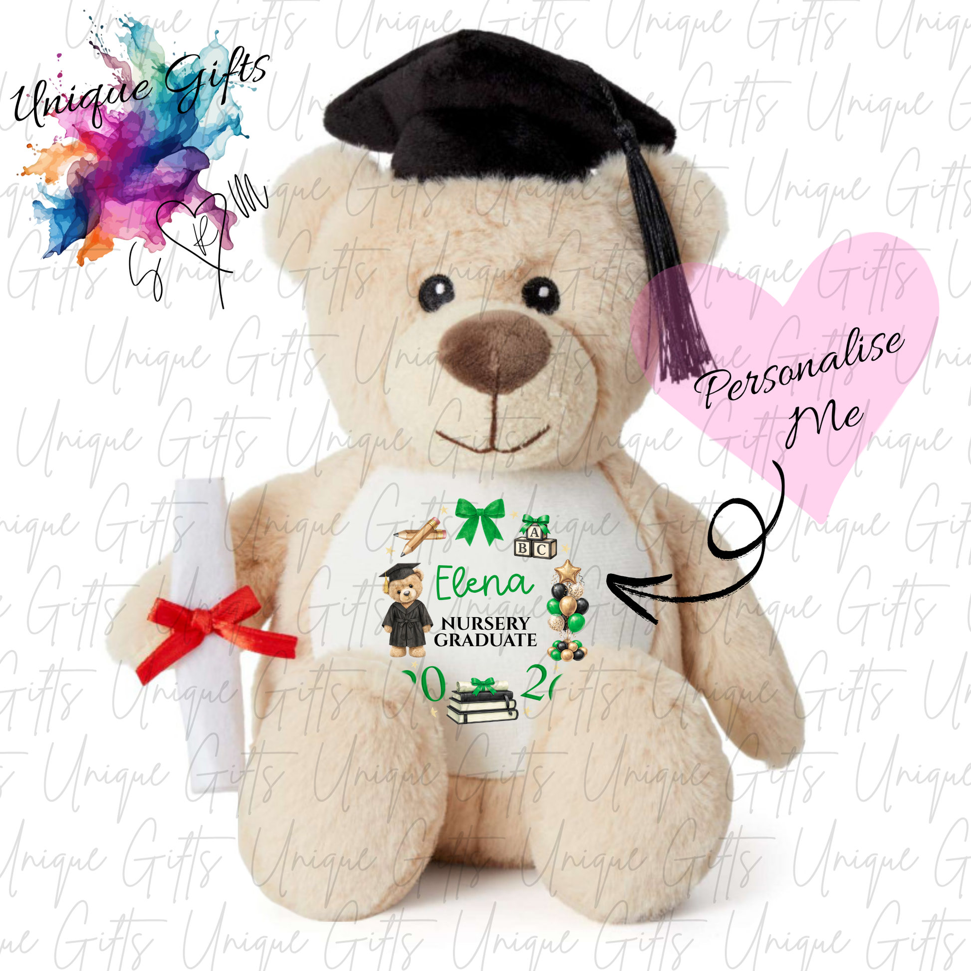 Personalised graduation teddy bear – custom name gift – nursery graduate 2026