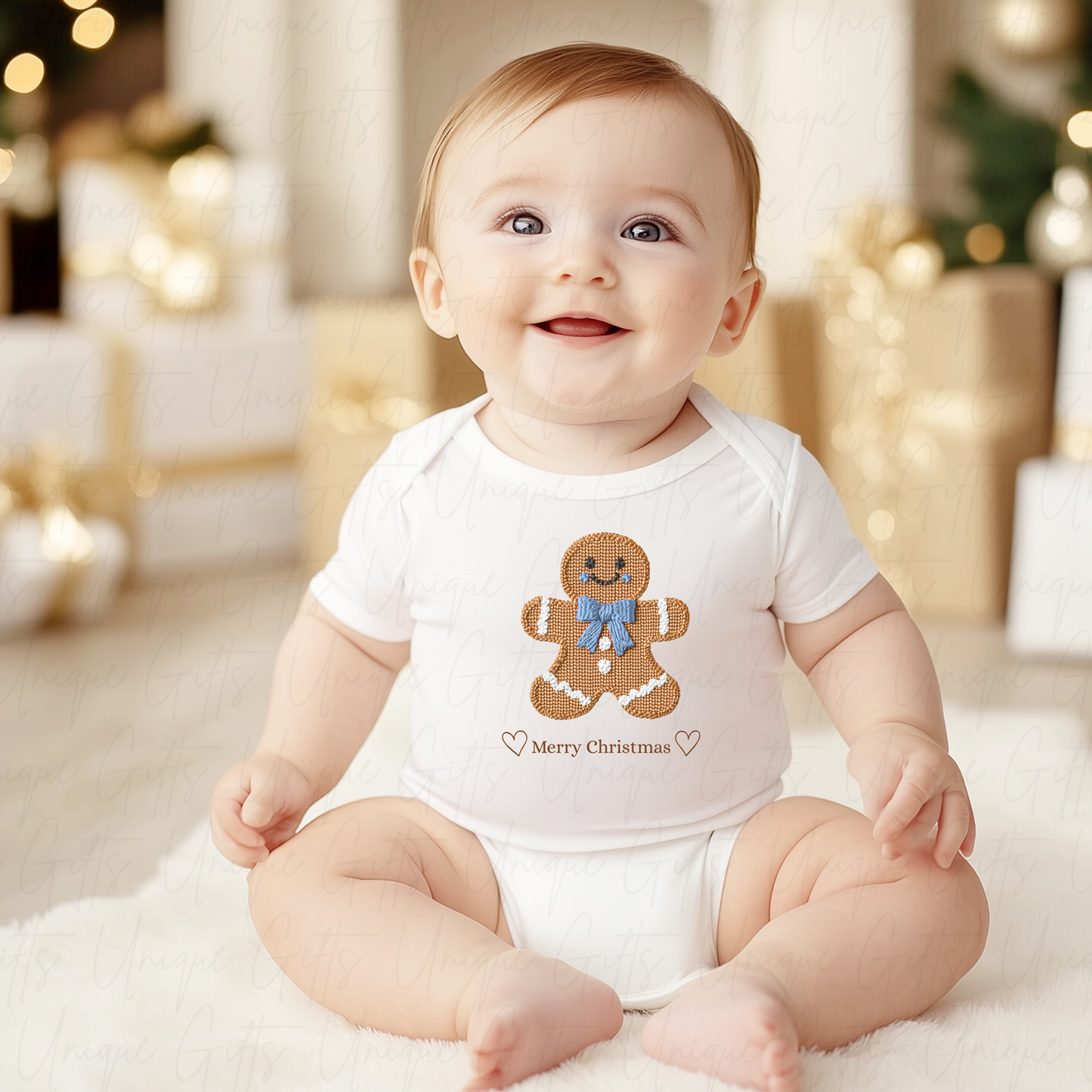 Christmas Baby Grow – Cute Blue Gingerbread Man Design