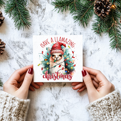 Have a Llamazing Christmas Card – Handmade Personalised Holiday Greeting Card.