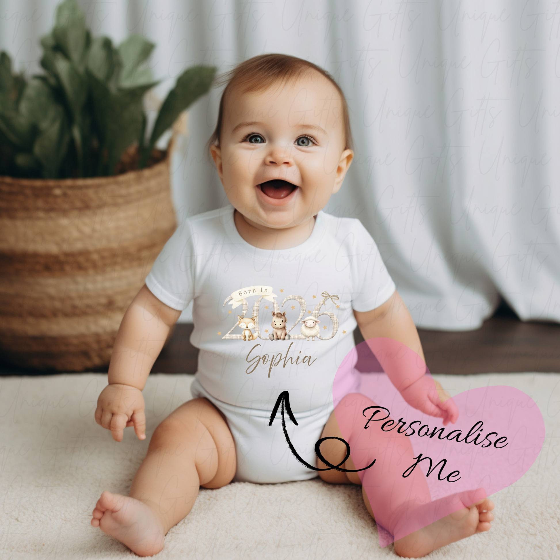 Born in 2026 Farmyard Animals Baby Grow | Unique Gifts