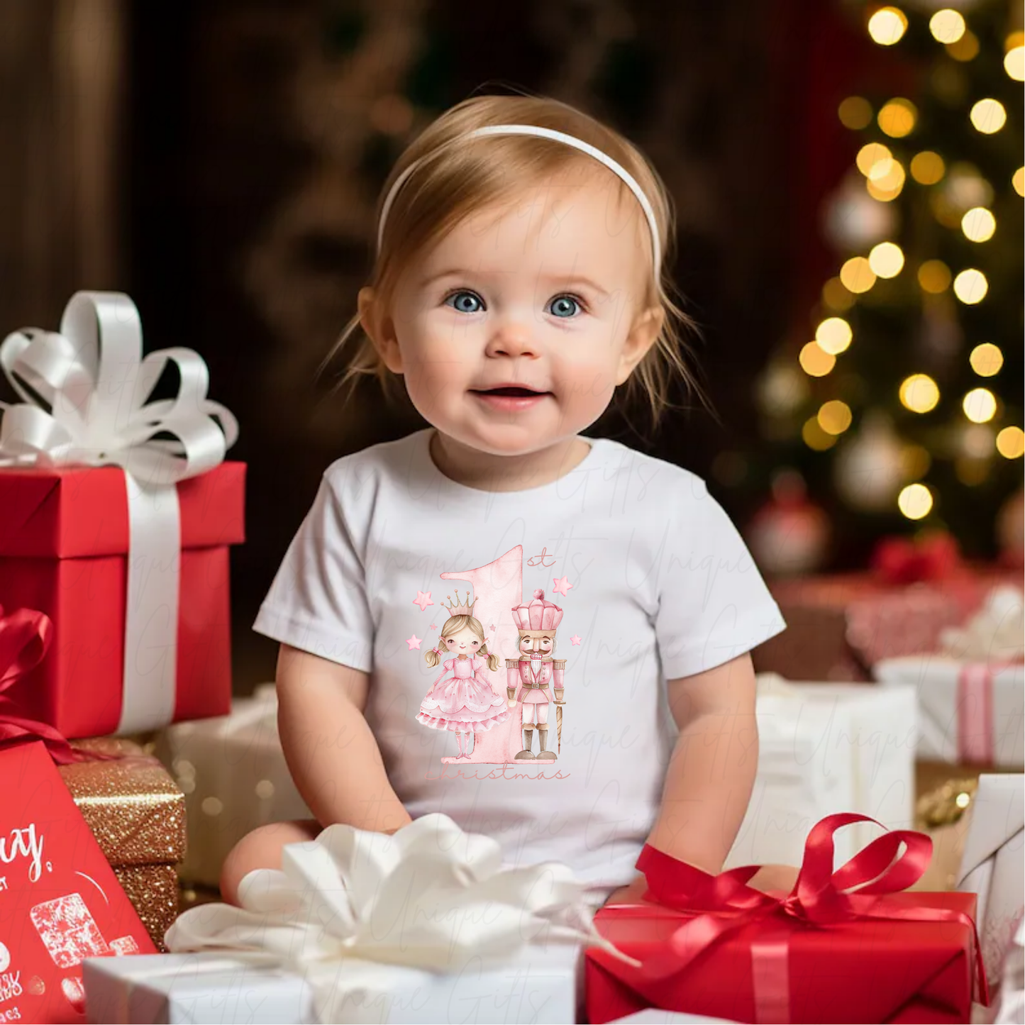 Personalised 1st Christmas T-Shirt – Pink Cute Bear Design | Custom Baby’s First Christmas Outfit