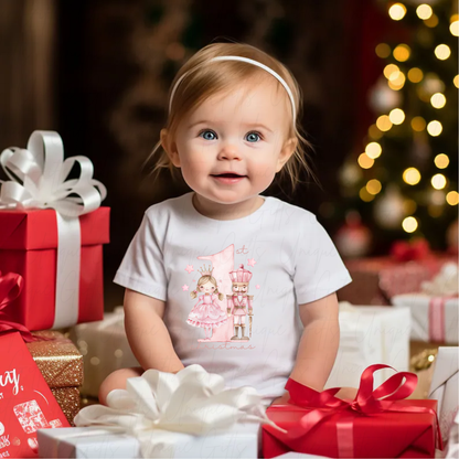 Personalised 1st Christmas T-Shirt – Pink Cute Bear Design | Custom Baby’s First Christmas Outfit