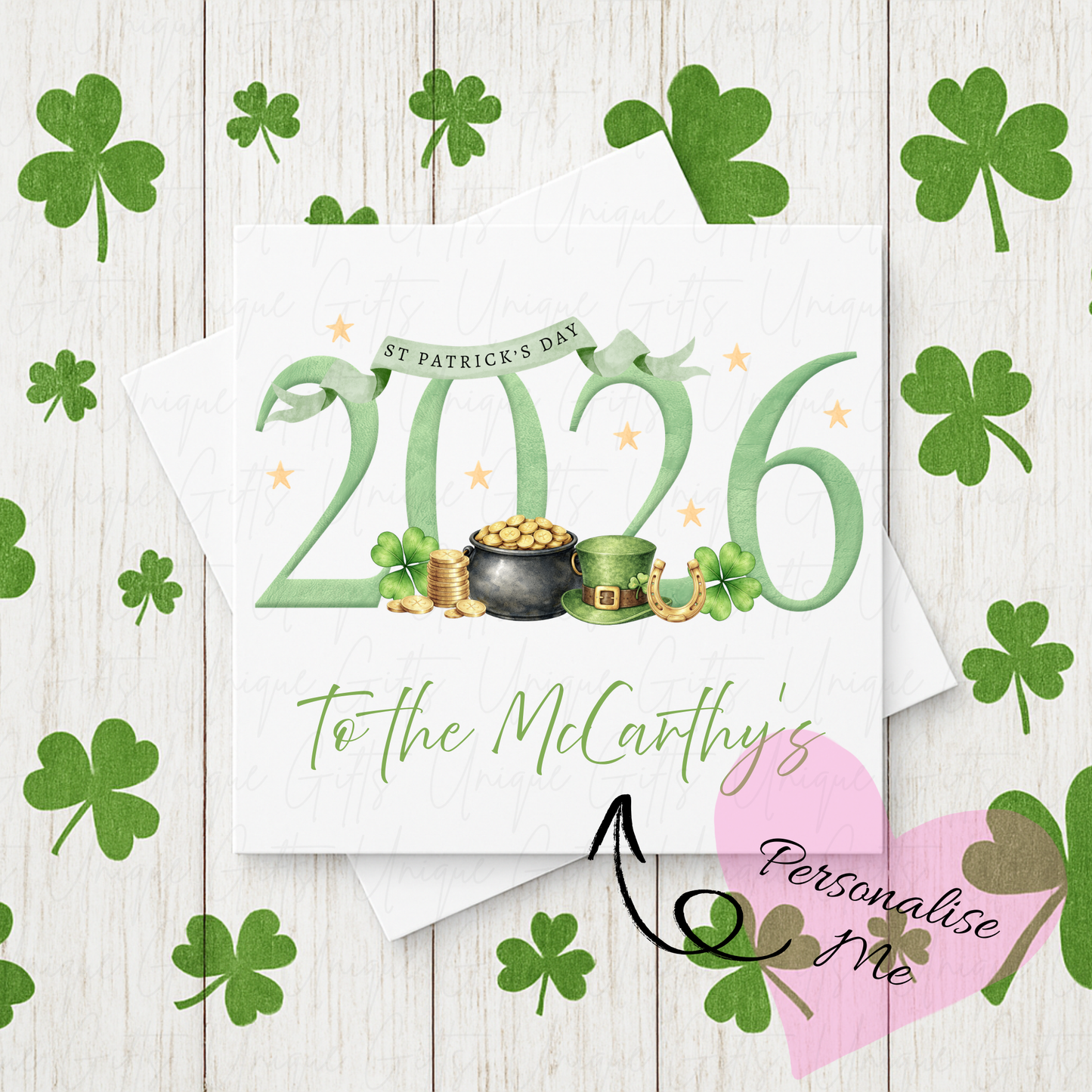 St Patrick's Day 2026 card – handmade personalised 6x6 inch Irish greeting card