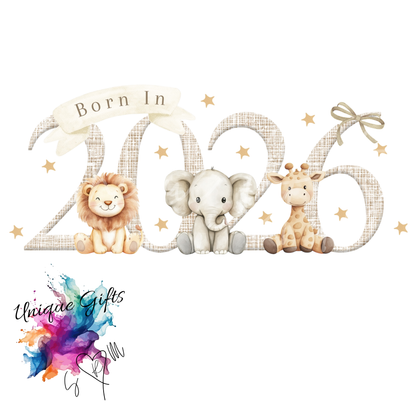 Born in 2026 Safari Animals Baby Grow | Unique Gifts