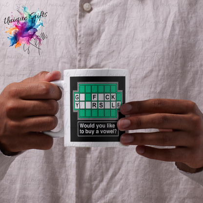 Would You Like to Buy a Vowel?” Funny Mug – Cheeky Novelty Coffee Cup Gift