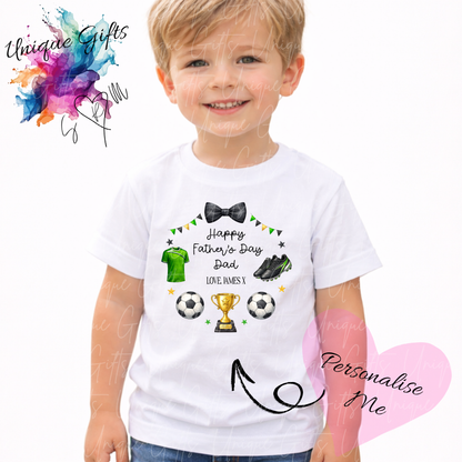 Personalised football t-shirt – Dad or Grandad's little footballer kids tee, sizes 6 months to 5-6 years