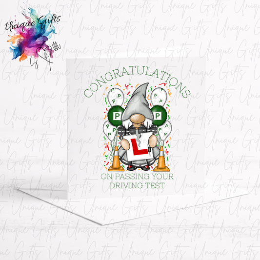 Congratulations on passing your driving test card featuring a cute girl gonk holding an L plate | Unique Gifts
