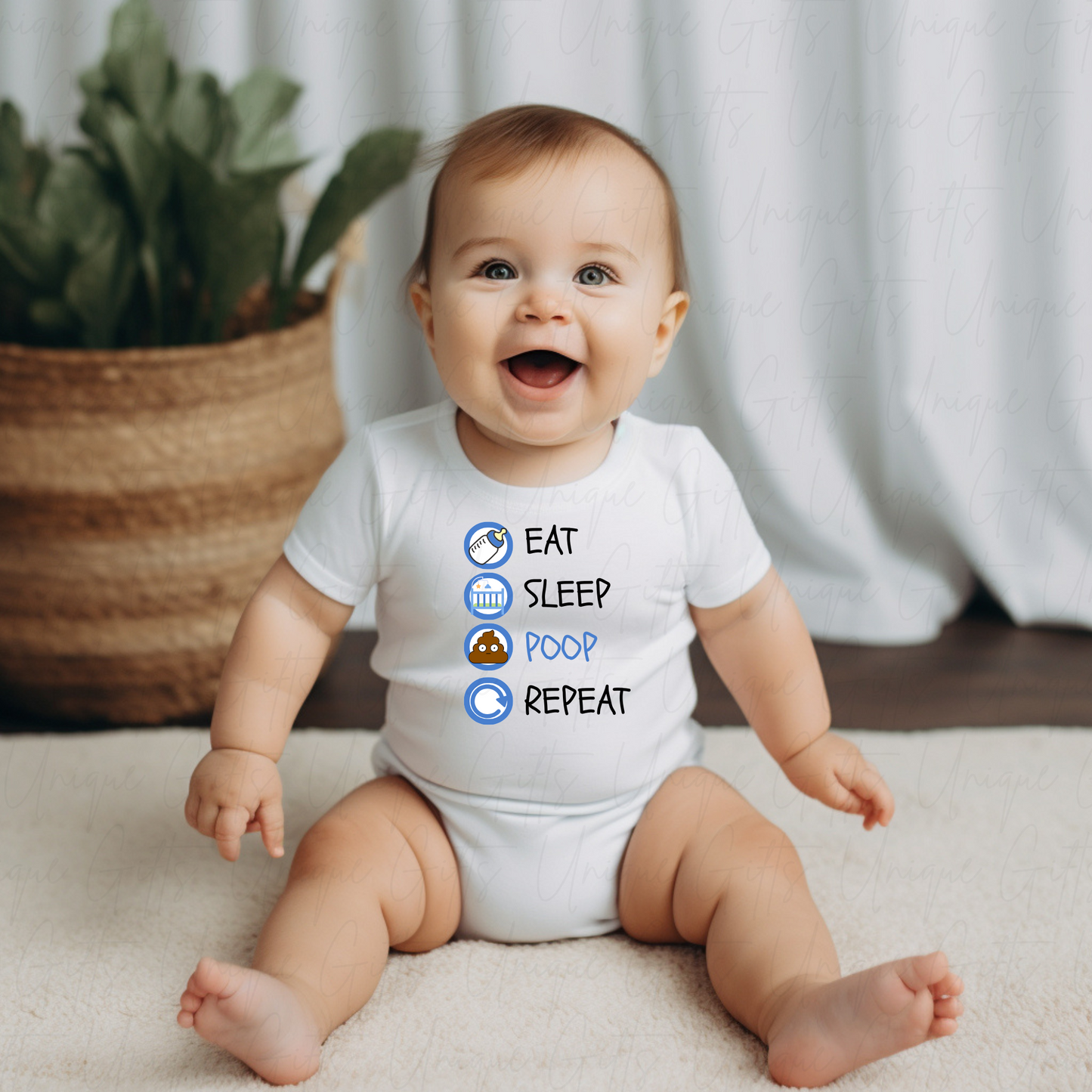 Personalised Baby Grow – Blue Eat Sleep Poop Repeat