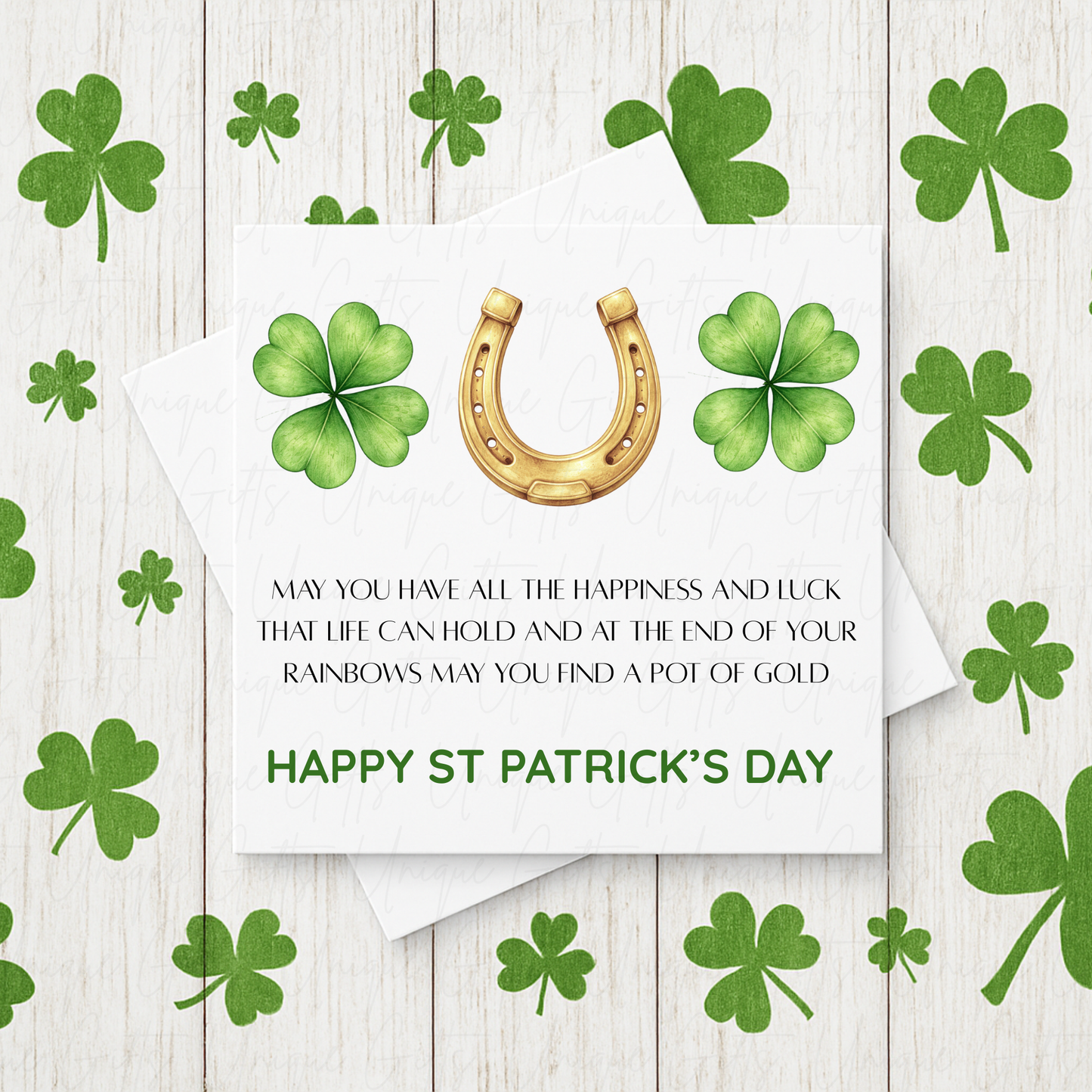 Personalised St Patrick's Day lucky horseshoe card – handmade personalised 6x6 inch Irish greeting card