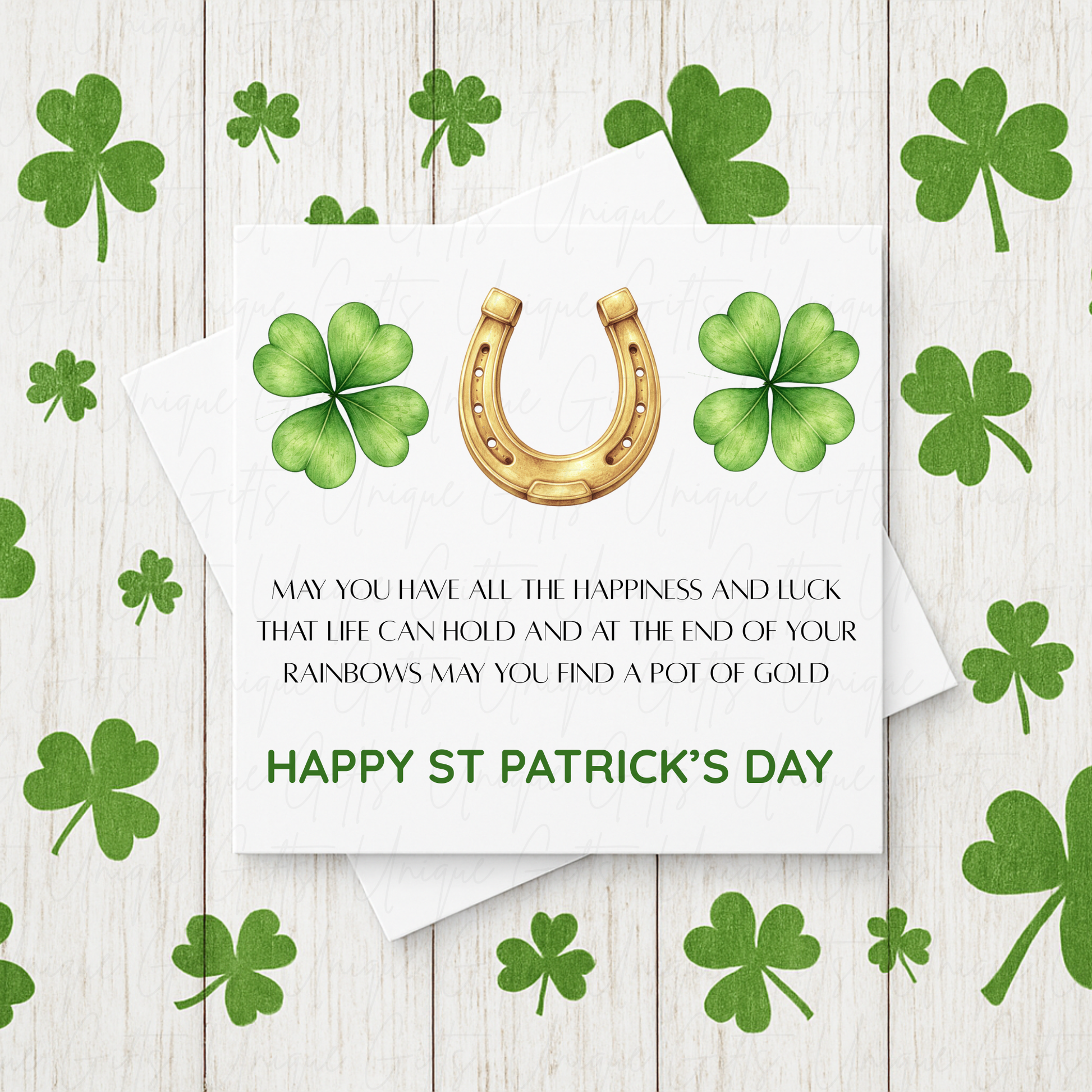 Personalised St Patrick's Day lucky horseshoe card – handmade personalised 6x6 inch Irish greeting card