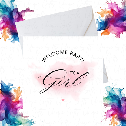 Welcome Baby Card – “It’s a Girl” Celebration Design, Handmade