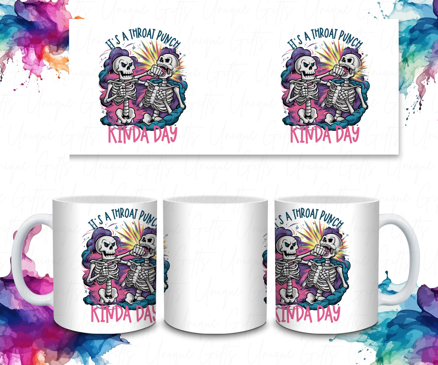 Adult Coffee Mug Featuring Skeleton. It's a Throat Punch Kinda Day.