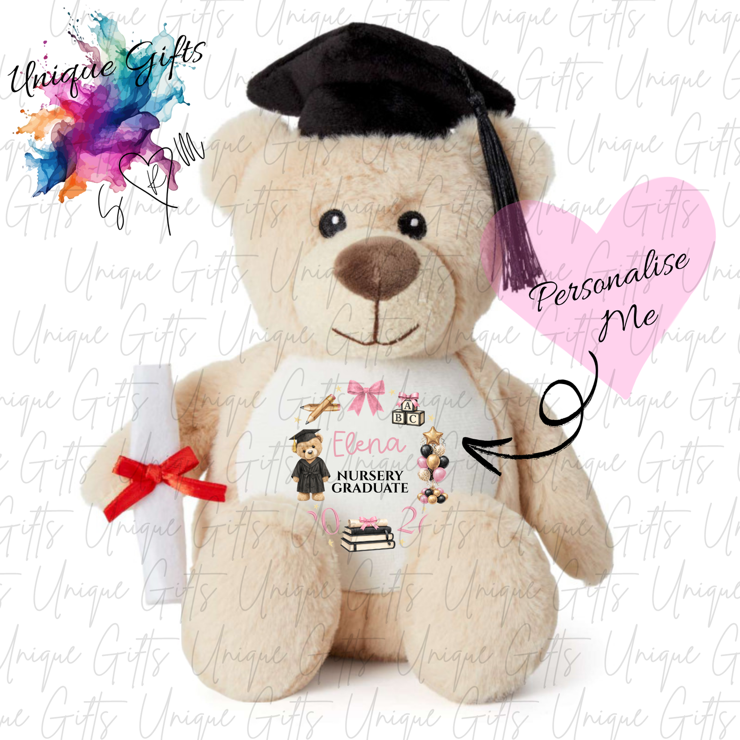 Personalised graduation teddy bear – custom name gift – nursery graduate 2026