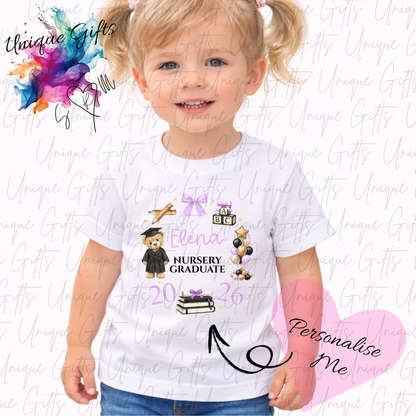 Personalised nursery leavers t-shirt – children's graduation keepsake, multiple colours available