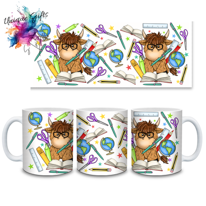 Teacher Highland Cow Mug – Glasses & Stationery Design