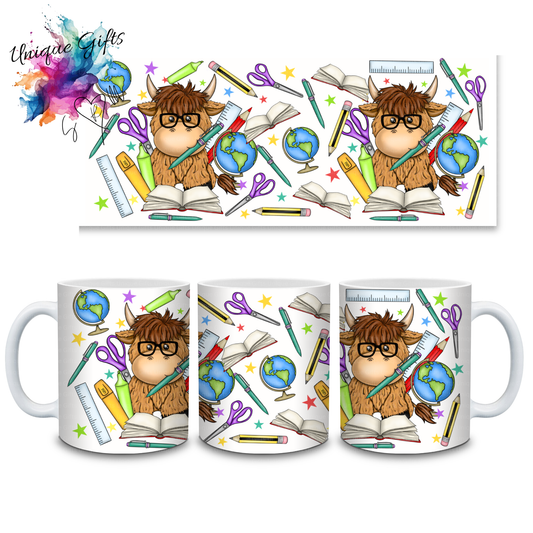 Teacher Highland Cow Mug – Glasses & Stationery Design