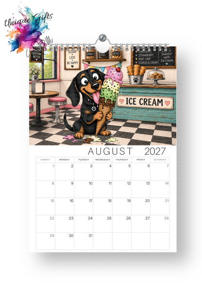 Dachshund Doodle Calendar 2027