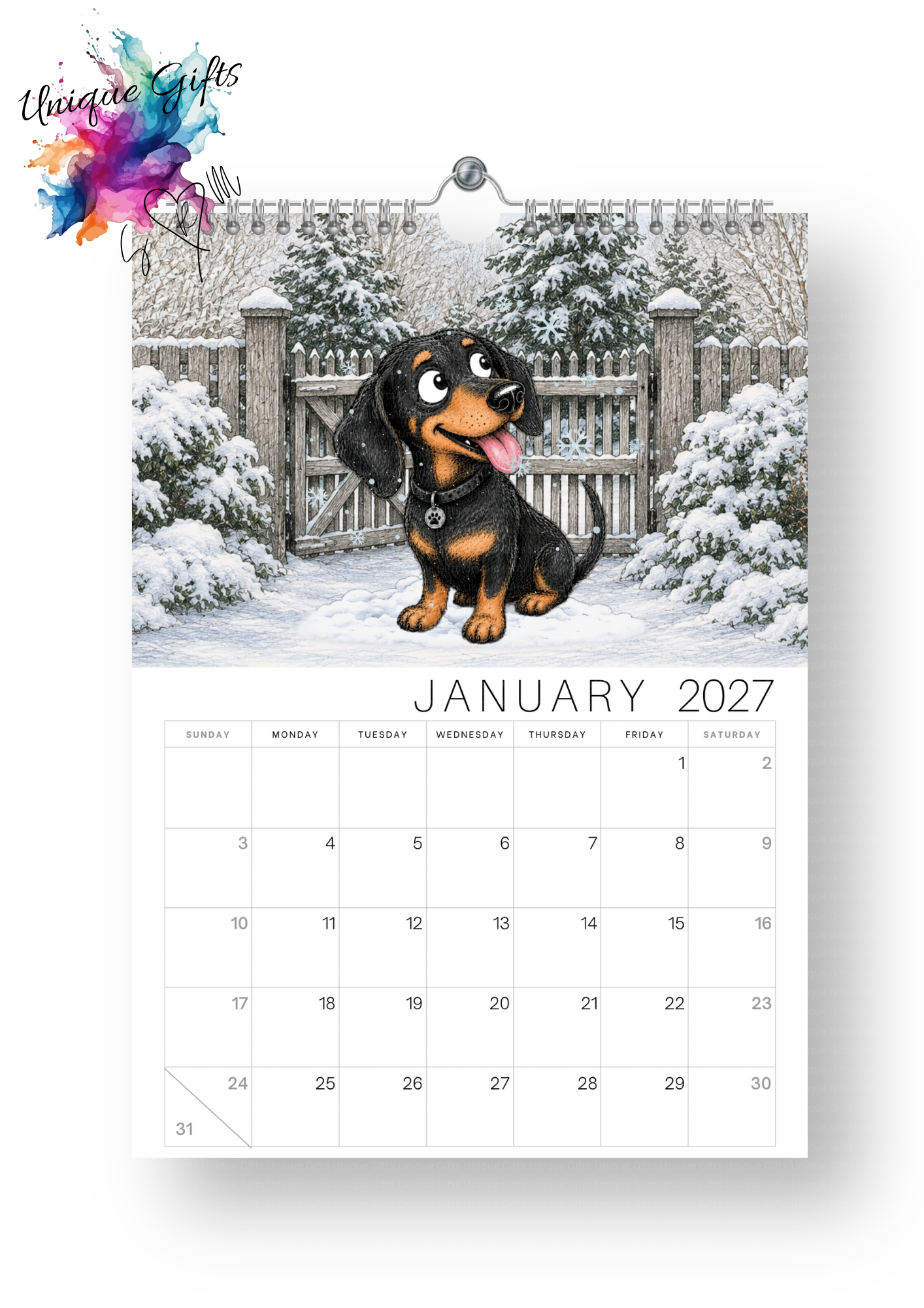 Dachshund Doodle Calendar 2027
