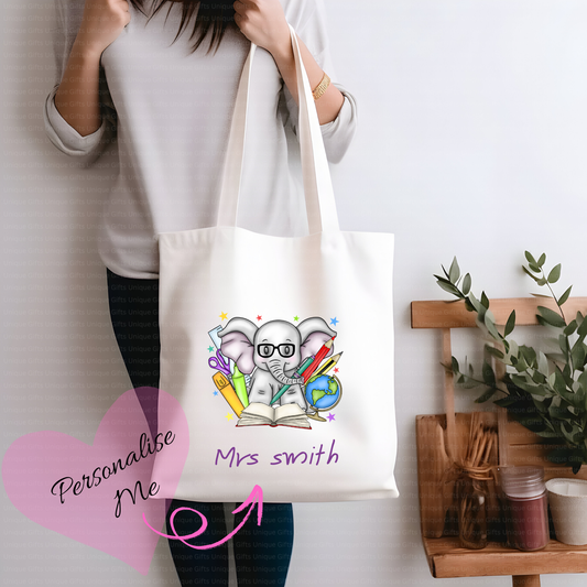 Personalised Elephant Teacher Tote Bag