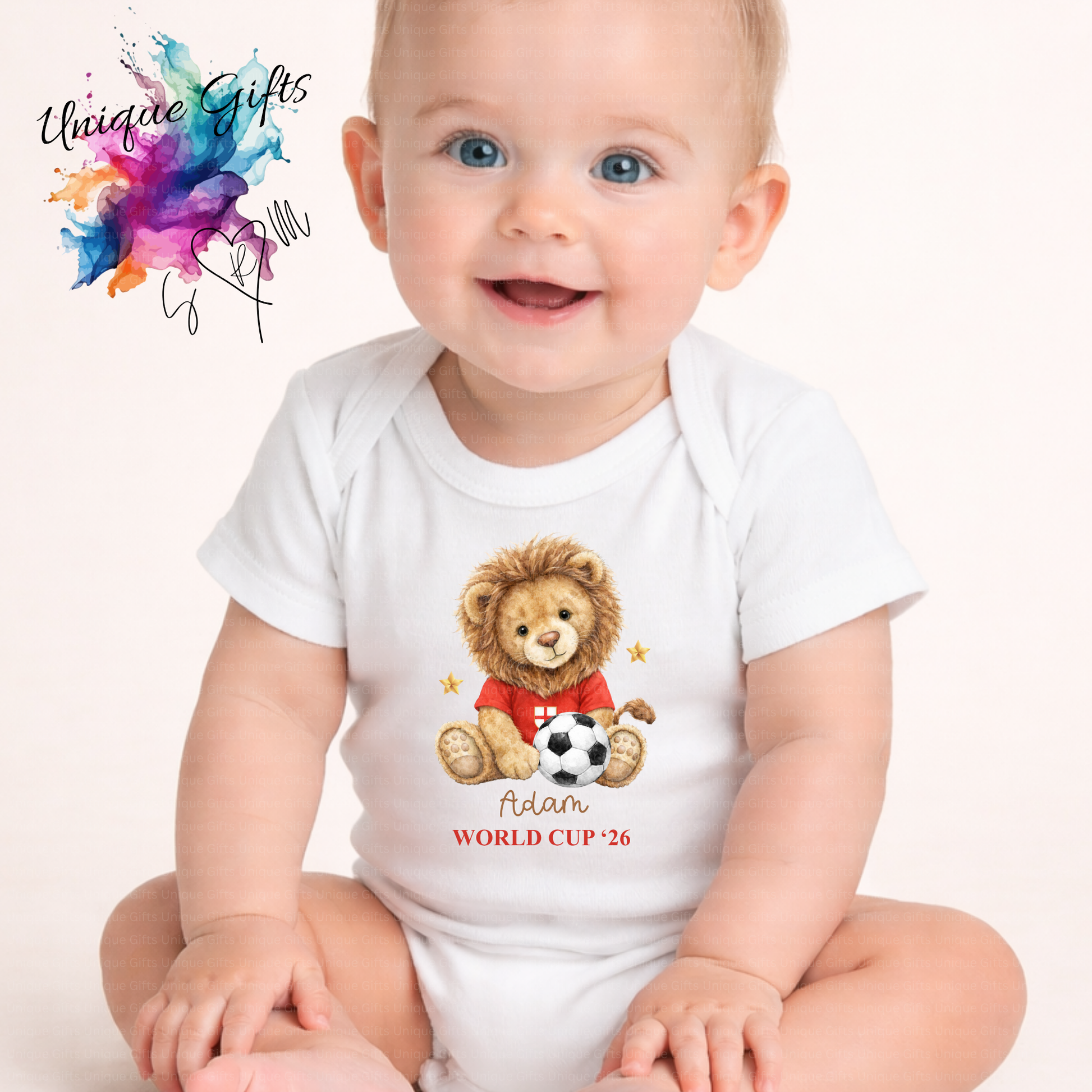 Personalised World Cup '26 Baby Grow – Lion Cub Football Design | Custom Name Baby Bodysuit