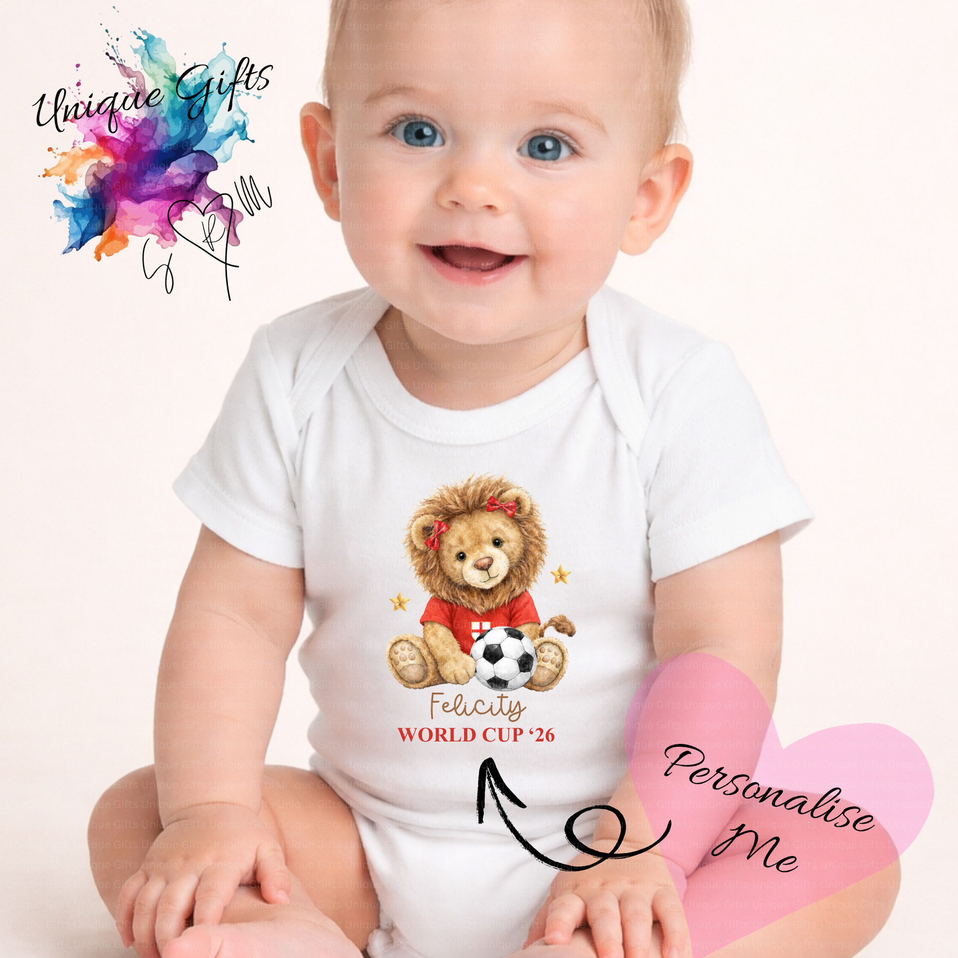 Personalised World Cup '26 Baby Grow – Lion Cub Football Design | Custom Name Baby Bodysuit