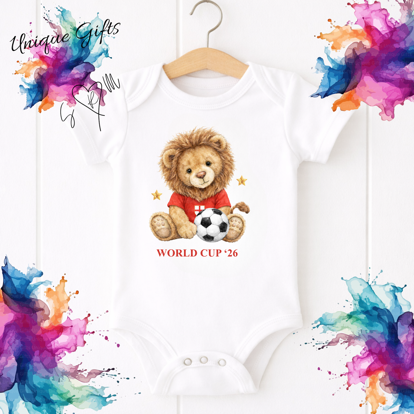 Personalised World Cup '26 Baby Grow – Lion Cub Football Design | Custom Name Baby Bodysuit