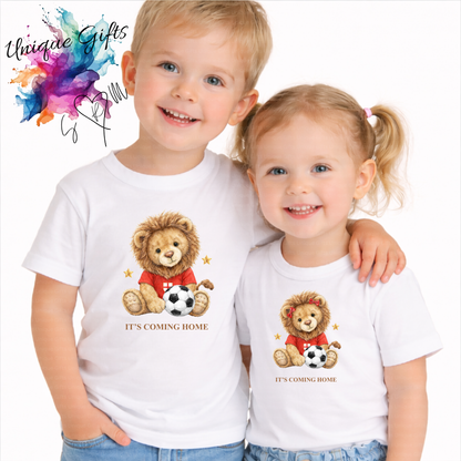 Personalised It's Coming Home Kids T-Shirt – Lion Cub Football Design | Custom Name Children's Tee