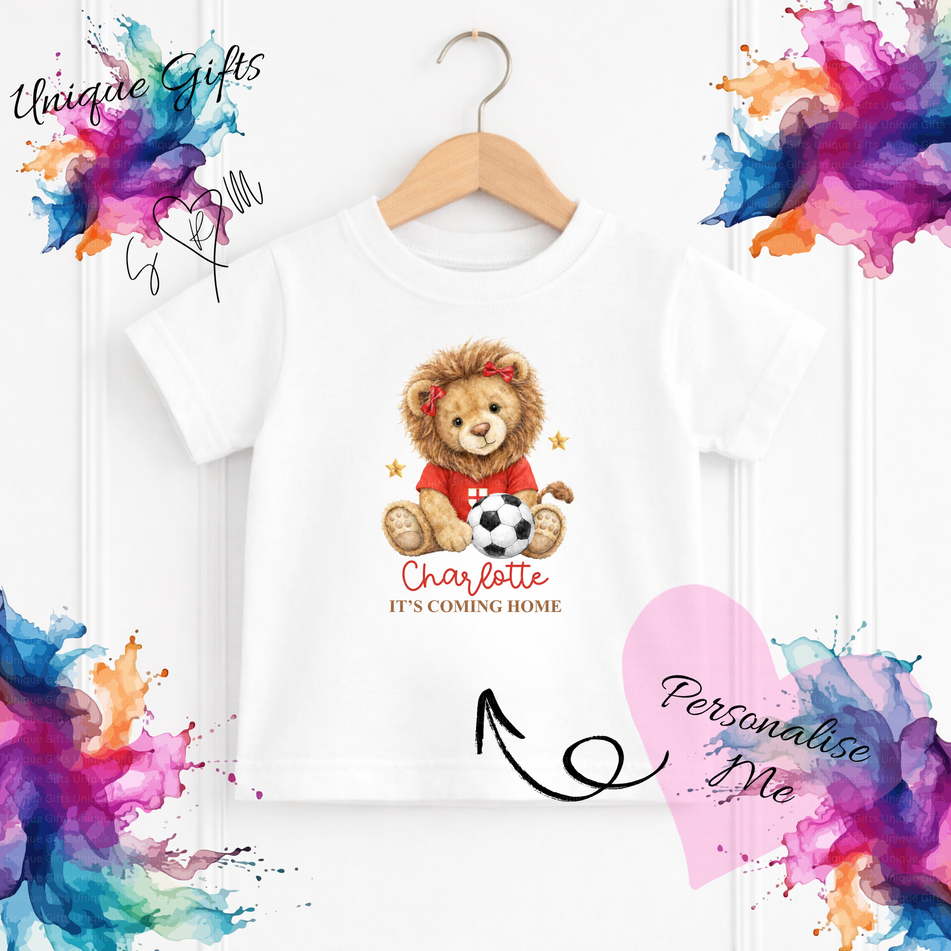 Personalised It's Coming Home Kids T-Shirt – Lion Cub Football Design | Custom Name Children's Tee