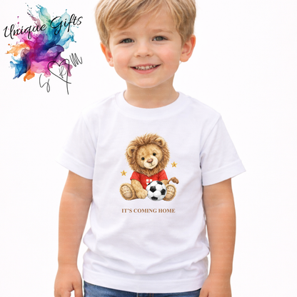 Personalised It's Coming Home Kids T-Shirt – Lion Cub Football Design | Custom Name Children's Tee