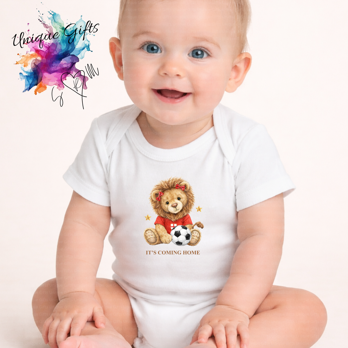 Personalised It's Coming Home Baby Grow – Lion Cub Football Design | Custom Name Baby Bodysuit