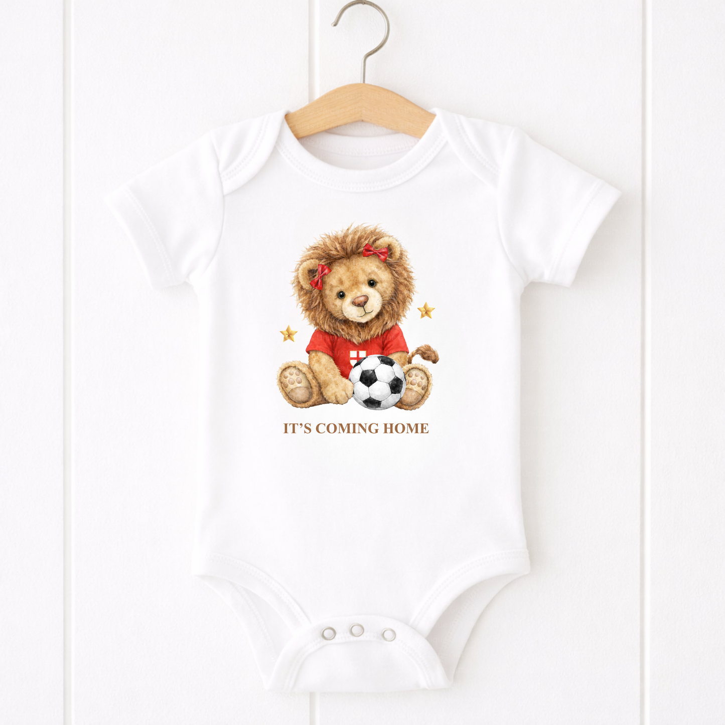 Personalised It's Coming Home Baby Grow – Lion Cub Football Design | Custom Name Baby Bodysuit