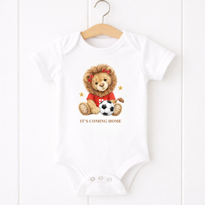 Personalised It's Coming Home Baby Grow – Lion Cub Football Design | Custom Name Baby Bodysuit